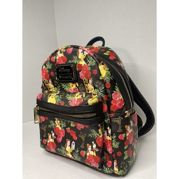 Disney Loungefly 2018 Beauty & The Beast Belle Roses Black Mini Backpack Bag - Picture 2 of 9